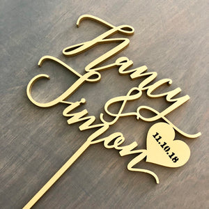 Personalized 2 Names with Date Cake Topper, 6"W