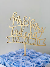 Load image into Gallery viewer, Personalized Mr &amp; Mrs Last Name Date Banner Cake Topper, 6&quot;W
